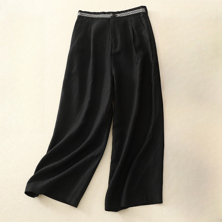 Buddha Stones Summer Plain Color 7-8 Length Women's Wide Leg Cropped Pants With Pockets Zipper - Black - US8-10，UK/AU12-14，EU40-42 (2XL) - image 19
