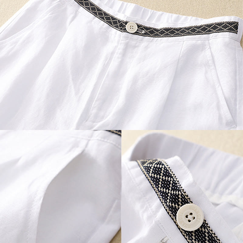 Buddha Stones Summer Plain Color 7-8 Length Cotton Linen Women's Wide Leg Pants With Pockets Zipper - image 18