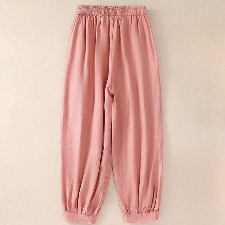 Buddha Stones Pure Color Drawstring Frog-Button Cotton Linen Women's Harem Pants With Pockets - image 15
