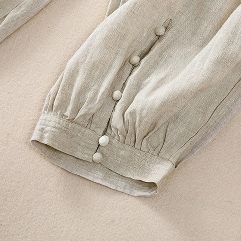 Buddha Stones Pure Color Drawstring Frog-Button Cotton Linen Women's Harem Pants With Pockets - image 5