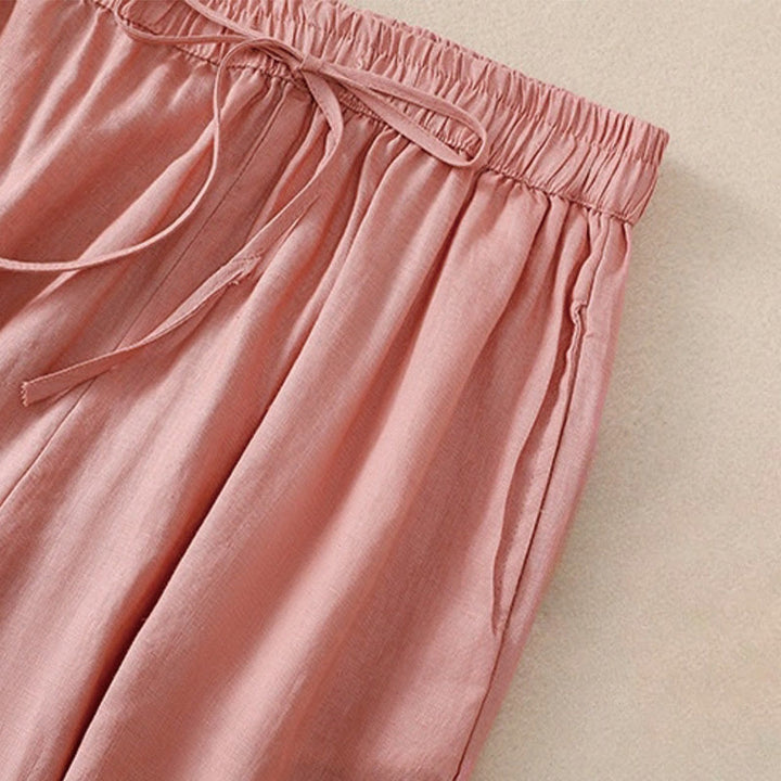 Buddha Stones Pure Color Drawstring Frog-Button Cotton Linen Women's Harem Pants With Pockets