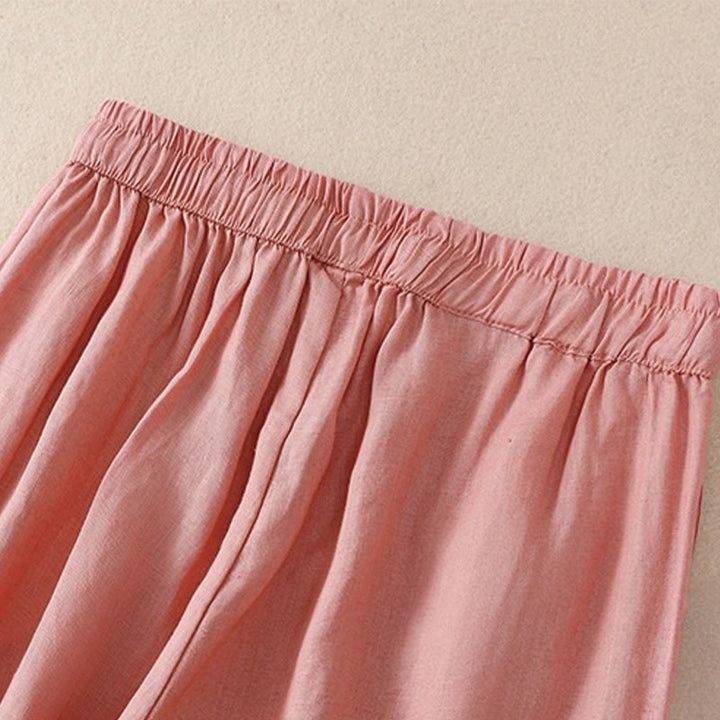 Buddha Stones Pure Color Drawstring Frog-Button Cotton Linen Women's Harem Pants With Pockets