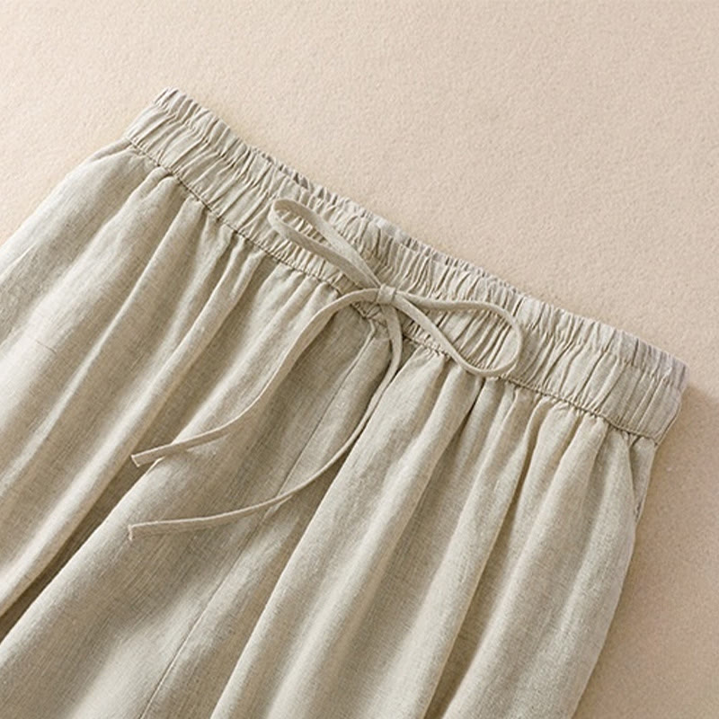 Buddha Stones Pure Color Drawstring Frog-Button Cotton Linen Women's Harem Pants With Pockets - image 2
