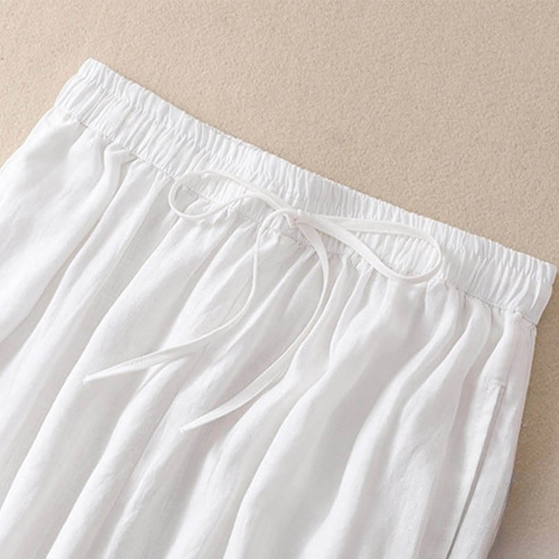 Buddha Stones Pure Color Drawstring Frog-Button Cotton Linen Women's Harem Pants With Pockets