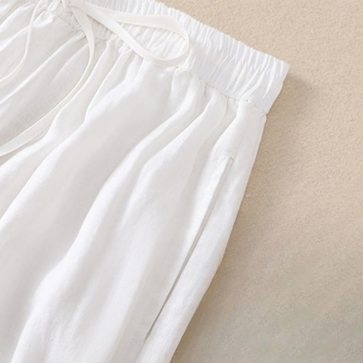 Buddha Stones Pure Color Drawstring Frog-Button Cotton Linen Women's Harem Pants With Pockets