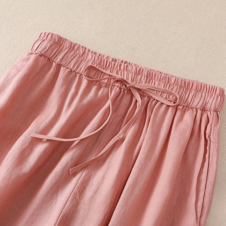 Buddha Stones Pure Color Drawstring Frog-Button Cotton Linen Women's Harem Pants With Pockets