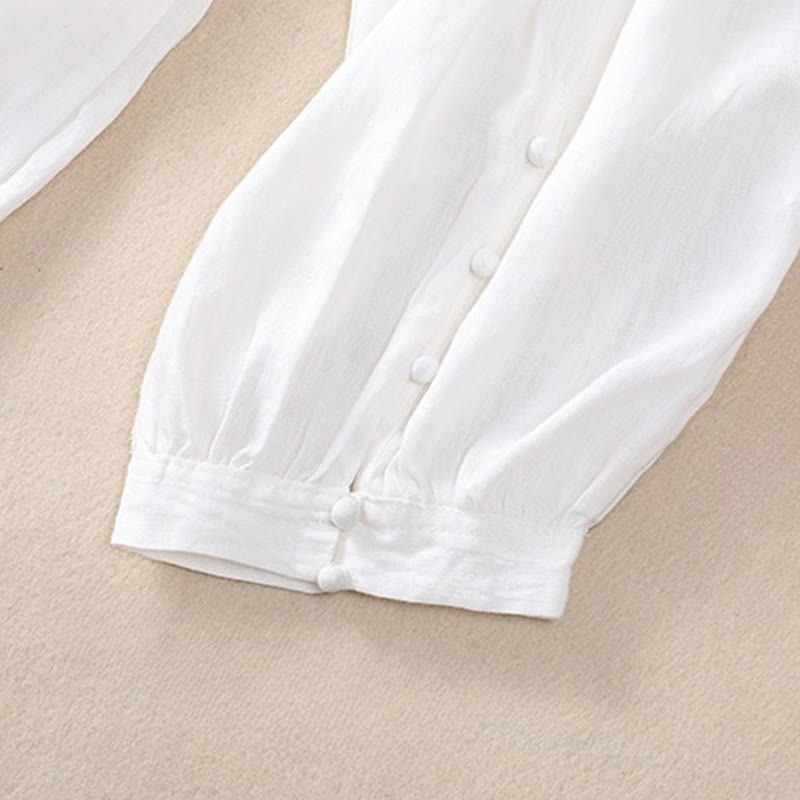 Buddha Stones Pure Color Drawstring Frog-Button Cotton Linen Women's Harem Pants With Pockets - image 12