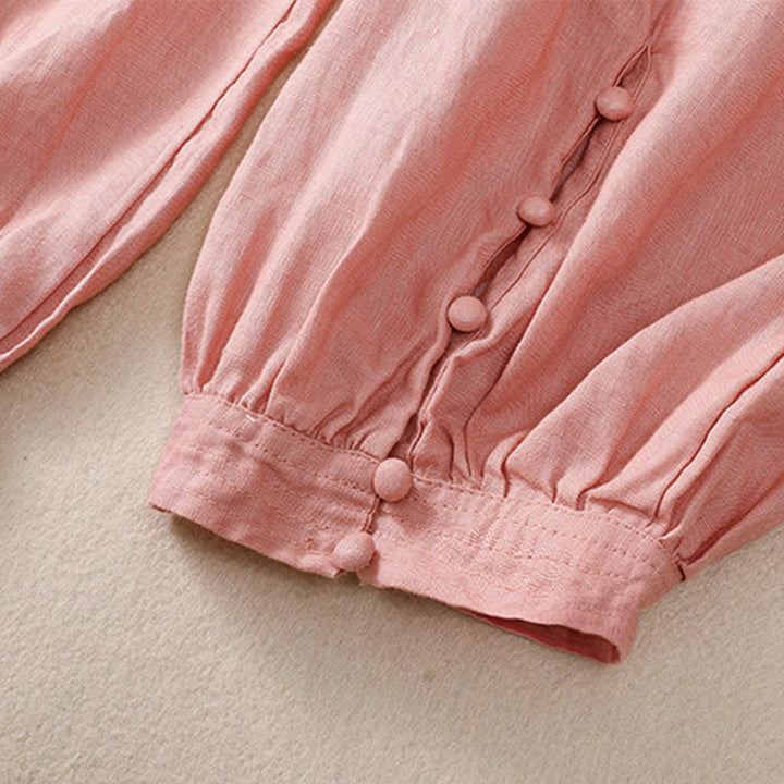 Buddha Stones Pure Color Drawstring Frog-Button Cotton Linen Women's Harem Pants With Pockets