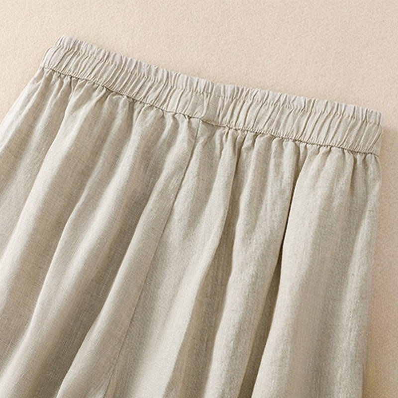 Buddha Stones Pure Color Drawstring Frog-Button Cotton Linen Women's Harem Pants With Pockets - image 4