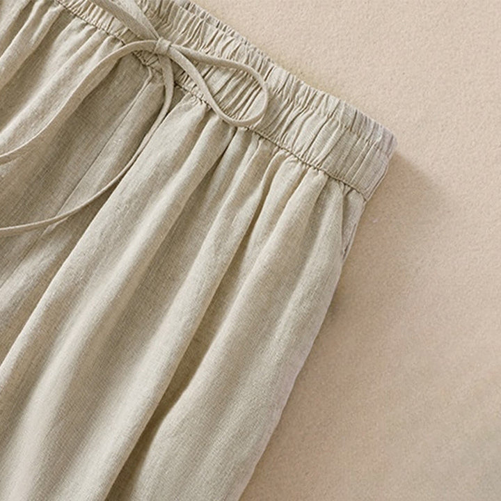 Buddha Stones Pure Color Drawstring Frog-Button Cotton Linen Women's Harem Pants With Pockets