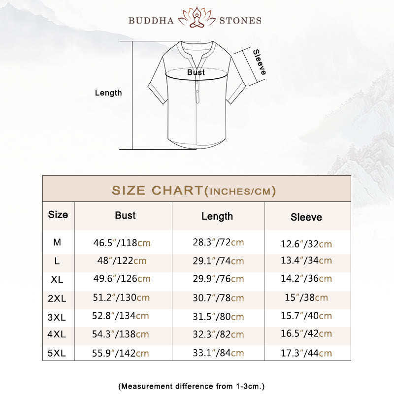 Buddha Stones Solid Color Short Sleeve Half Button Shirt Cotton Linen Men Clothing