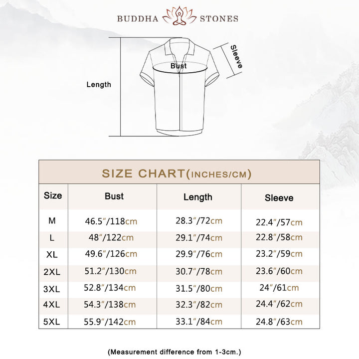 Buddha Stones Men's Shirt Solid Color Lapel Top Short Sleeve Comfy Button Crease Cotton Linen Shirt