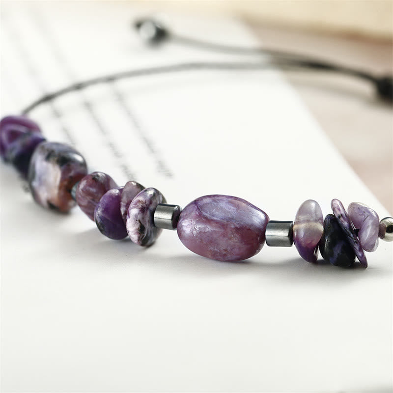 Buddha Stones Live In The Moment Charoite Hematite Powerful Bracelet - image 9