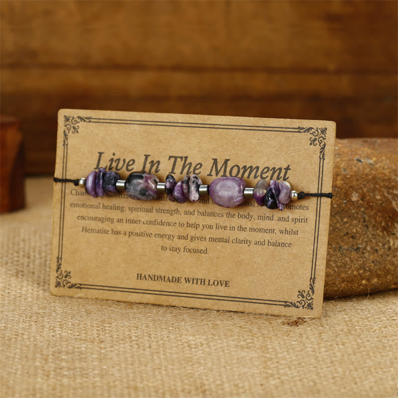 Buddha Stones Live In The Moment Charoite Hematite Powerful Bracelet - image 3