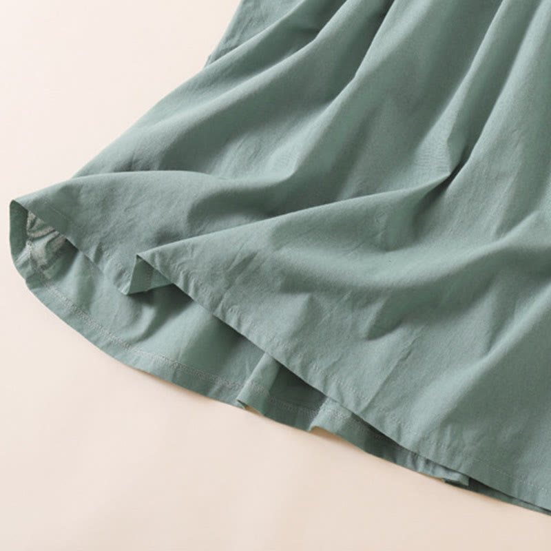 Buddha Stones Summer Buttons Design Short Sleeve Cotton Linen Midi Dress With Pockets - image 26