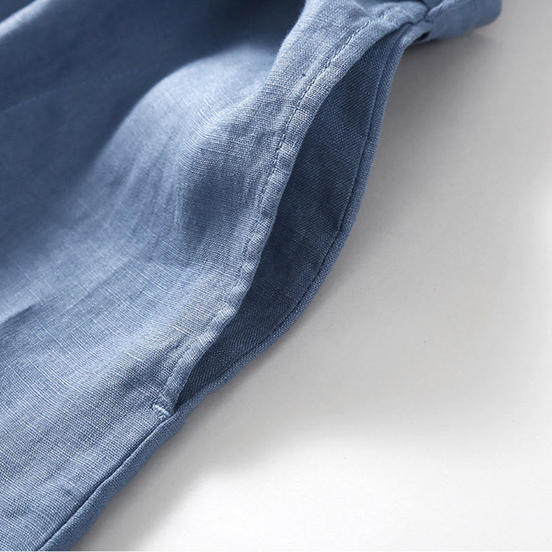 Buddha Stones Summer Lace-up Plain Short Sleeve Cotton Midi Dress With Pockets - image 12