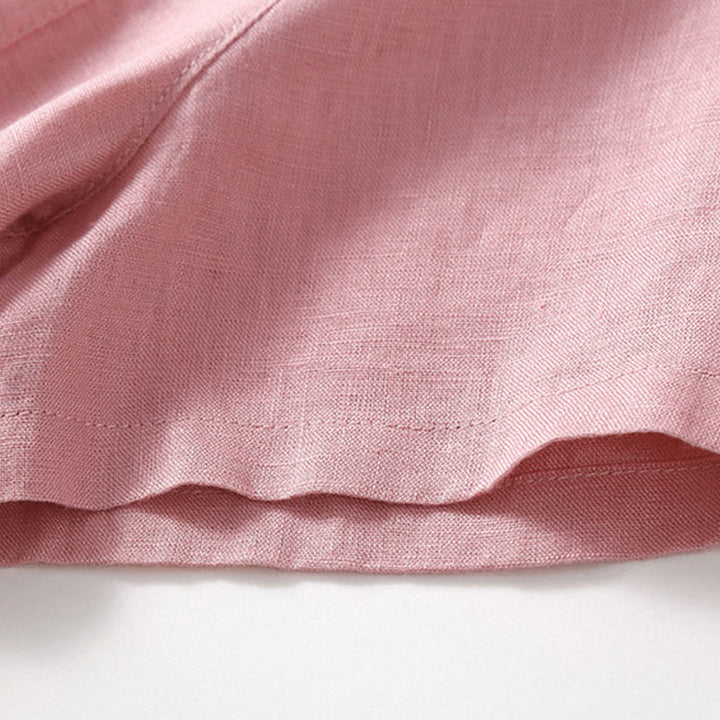 Buddha Stones Summer Lace-up Plain Short Sleeve Cotton Midi Dress With Pockets - image 7