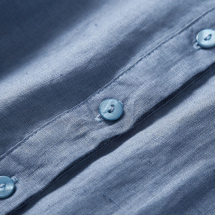 Buddha Stones Summer Lace-up Plain Short Sleeve Cotton Midi Dress With Pockets - image 15