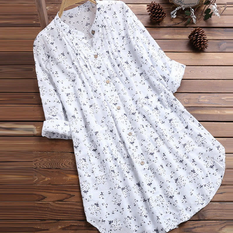 Buddha Stones Florals Buttons Long Sleeve Cotton Women's Shirt - White - US8-10，UK/AU12-14，EU40-42 (2XL) - image 0