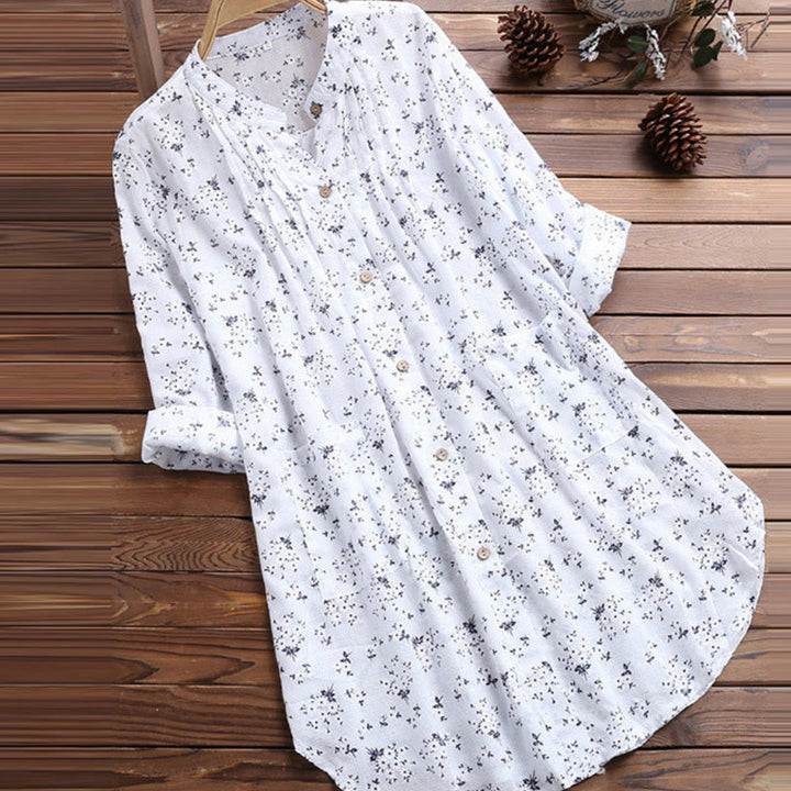 Buddha Stones Florals Buttons Long Sleeve Cotton Women's Shirt - White - US8-10，UK/AU12-14，EU40-42 (2XL) - image 0