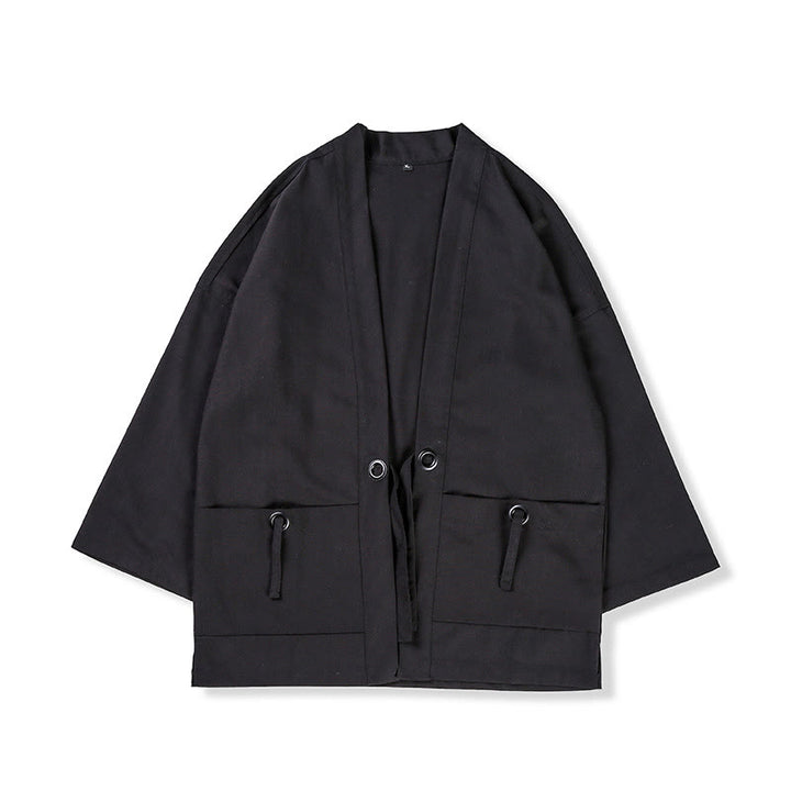 Buddha Stones Solid Color Lace-up Open Front Jacket Cotton Men's Kimono - image 11