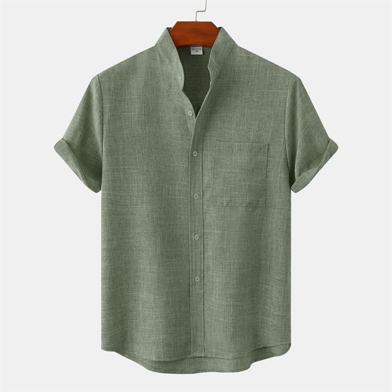 Buddha Stones Summer Men's Button Plain Short Sleeve Cotton Shirt With Pocket - DarkSeaGreen - US/UK/AU42，EU52 (3XL) - image 0