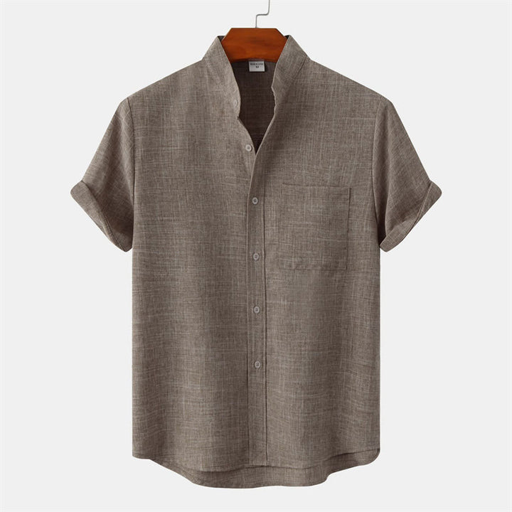 Buddha Stones Summer Men's Button Plain Short Sleeve Cotton Linen Shirt With Pocket