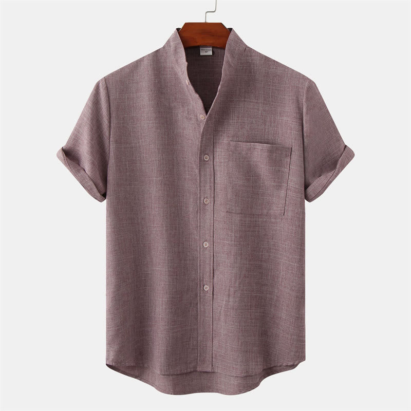 Buddha Stones Summer Men's Button Plain Short Sleeve Cotton Shirt With Pocket - Tan - US/UK/AU42，EU52 (3XL) - image 14