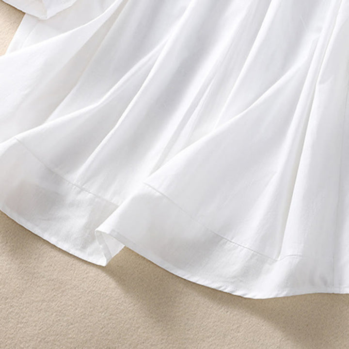 Buddha Stones Summer Plain Button Embroidery Flower Pattern Three Quarter Sleeve Lapel Cotton Linen Women's Shirt - image 11