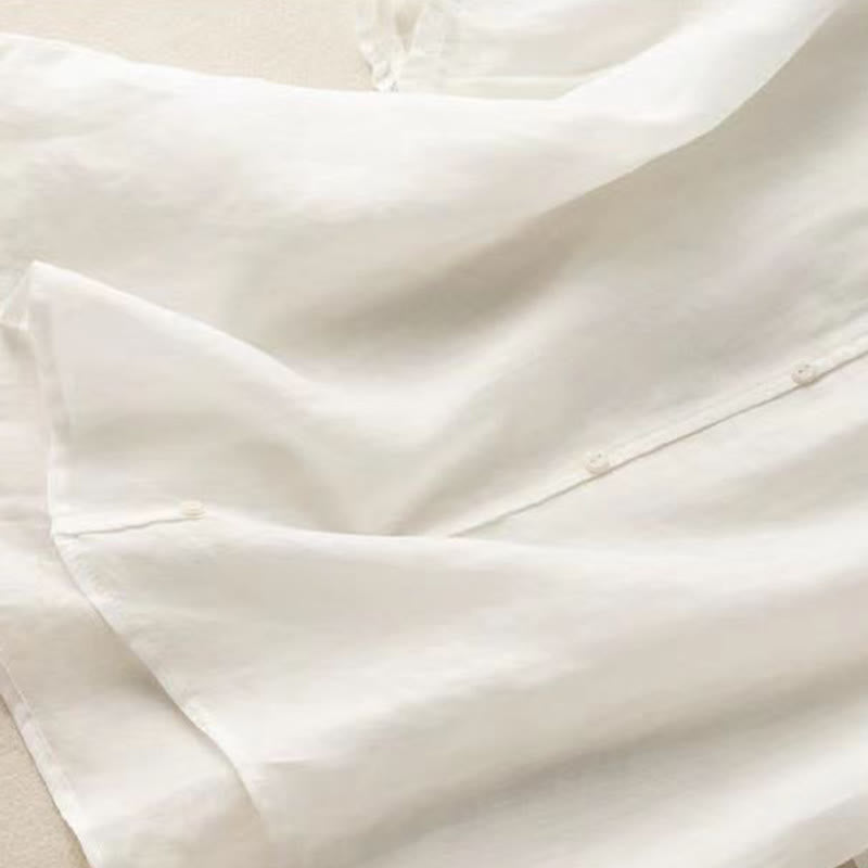 Buddha Stones Casual Plain Button Half Sleeve Middy Collar Cotton Linen Women's Shirt