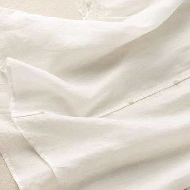 Buddha Stones Casual Plain Button Half Sleeve Middy Collar Cotton Linen Women's Shirt
