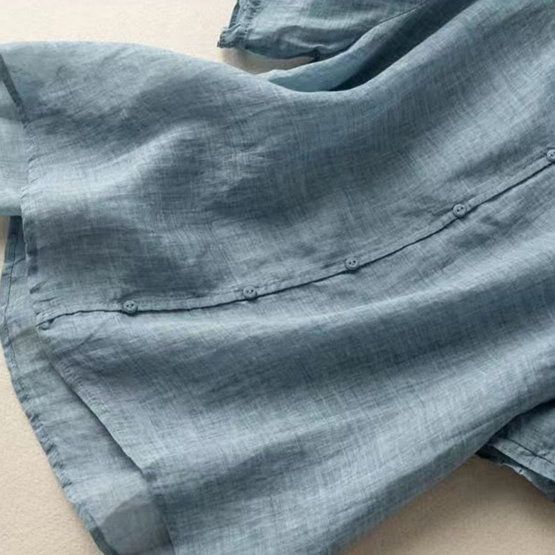 Buddha Stones Casual Plain Button Half Sleeve Middy Collar Cotton Linen Women's Shirt