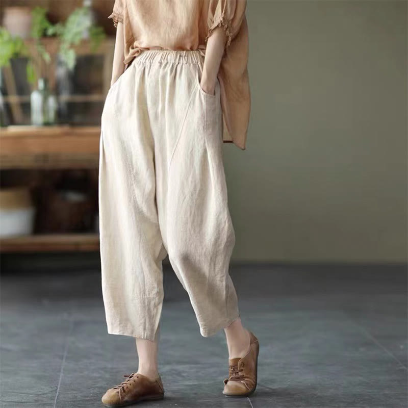 Buddha Stones Summer Casual Splicing Plain Design Women's Harem Pants With Pockets - Beige - US8-10，UK/AU12-14，EU40-42 (2XL) - image 22