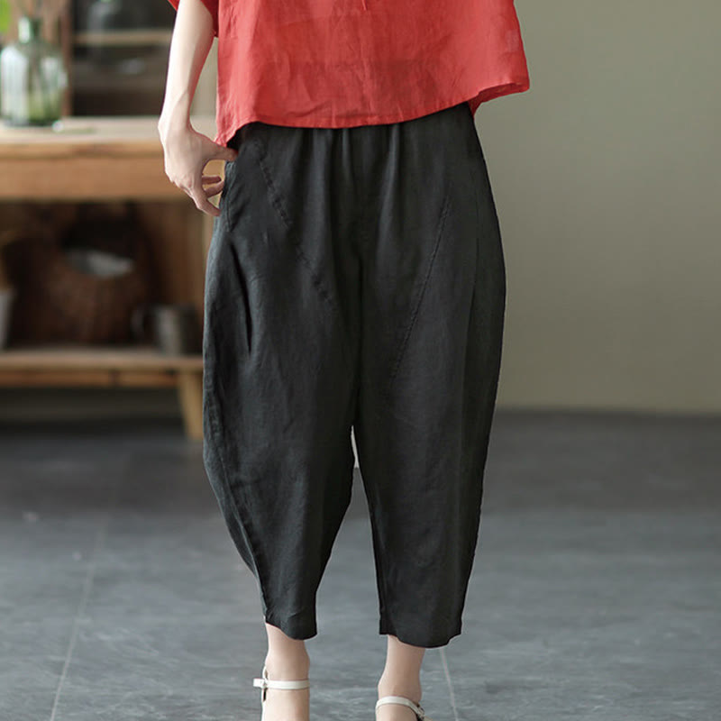 Buddha Stones Summer Casual Splicing Plain Design Women's Harem Pants With Pockets - image 18