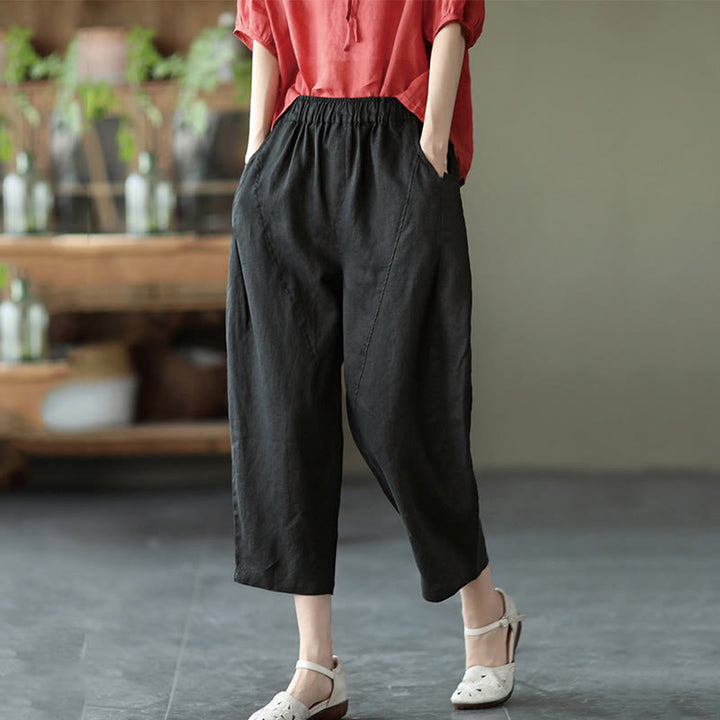 Buddha Stones Summer Casual Splicing Plain Design Women's Harem Pants With Pockets - Black - US8-10，UK/AU12-14，EU40-42 (2XL) - image 15