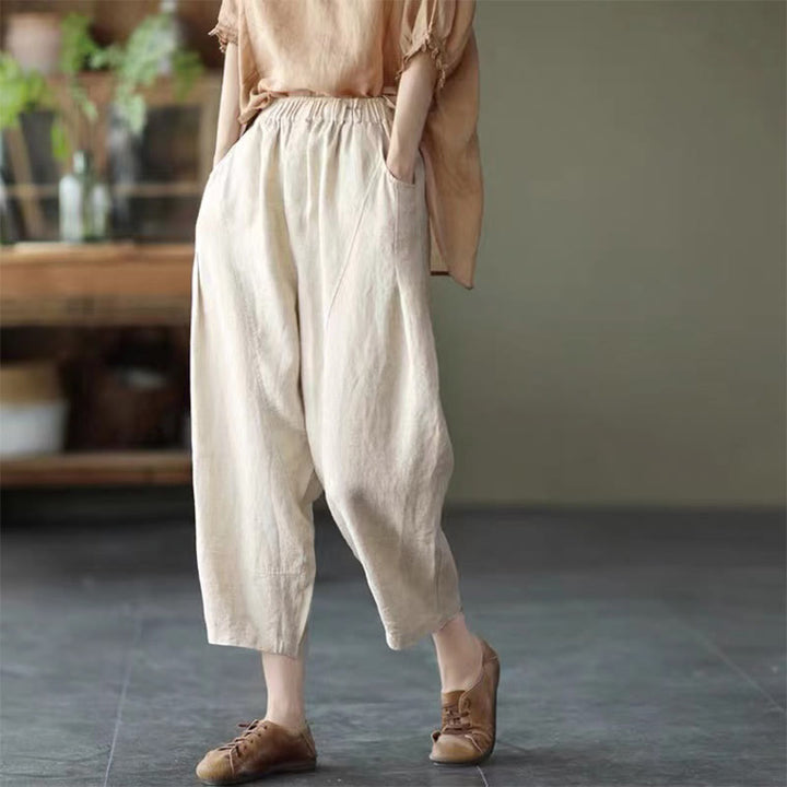 Buddha Stones Summer Casual Splicing Plain Design Women's Harem Pants With Pockets - Beige - US8-10，UK/AU12-14，EU40-42 (2XL) - image 22