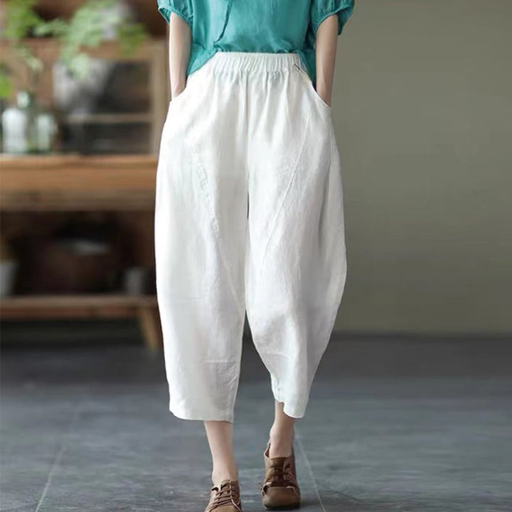 Buddha Stones Summer Casual Splicing Plain Design Women's Harem Pants With Pockets - White - US8-10，UK/AU12-14，EU40-42 (2XL) - image 12