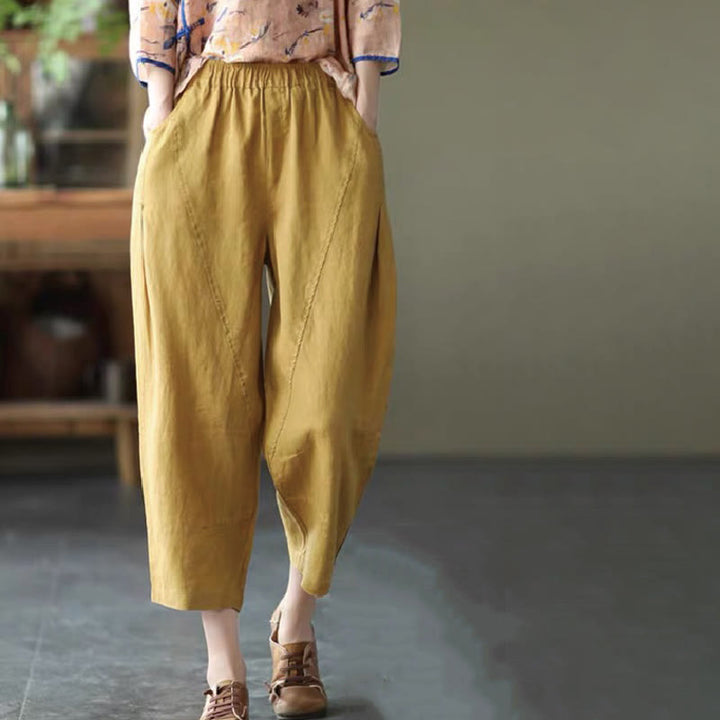 Buddha Stones Summer Casual Splicing Plain Design Women's Harem Pants With Pockets - Goldenrod - US8-10，UK/AU12-14，EU40-42 (2XL) - image 0