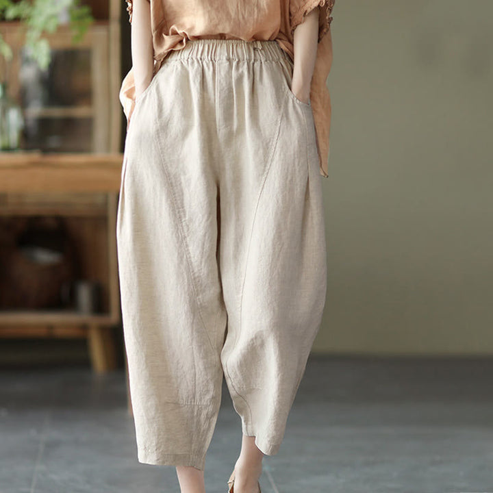 Buddha Stones Summer Casual Splicing Plain Design Women's Harem Pants With Pockets - image 23