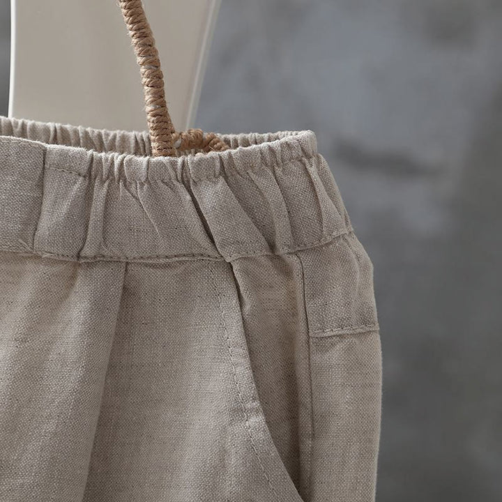 Buddha Stones Casual Button Cotton Linen Women's Harem Pants With Pockets