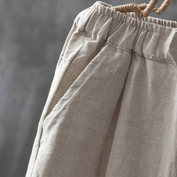 Buddha Stones Casual Button Cotton Linen Women's Harem Pants With Pockets