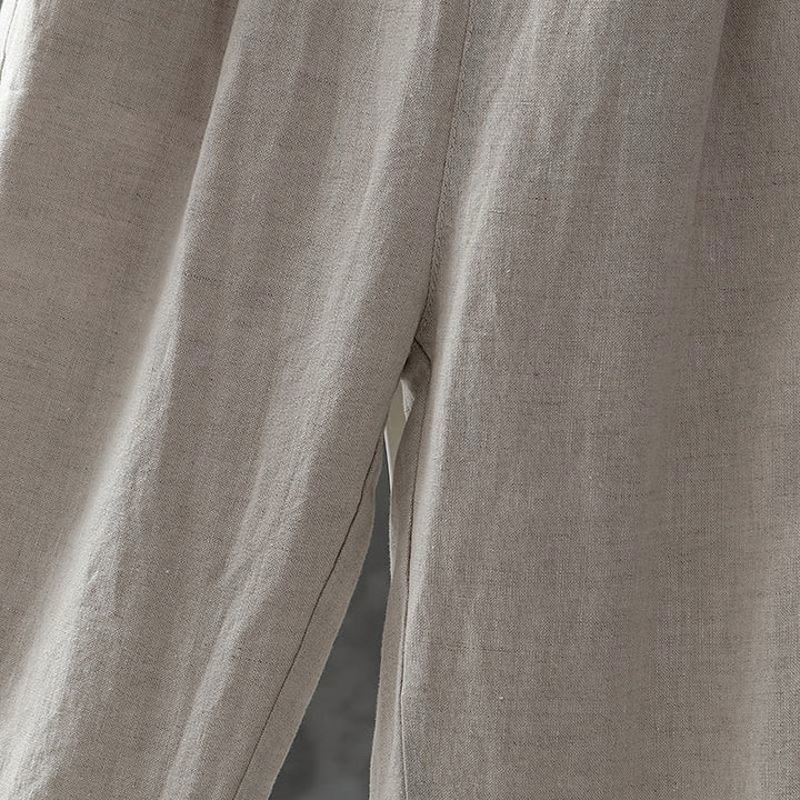 Buddha Stones Casual Button Cotton Linen Women's Harem Pants With Pockets