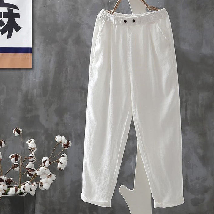 Buddha Stones Casual Button Cotton Linen Women's Harem Pants With Pockets