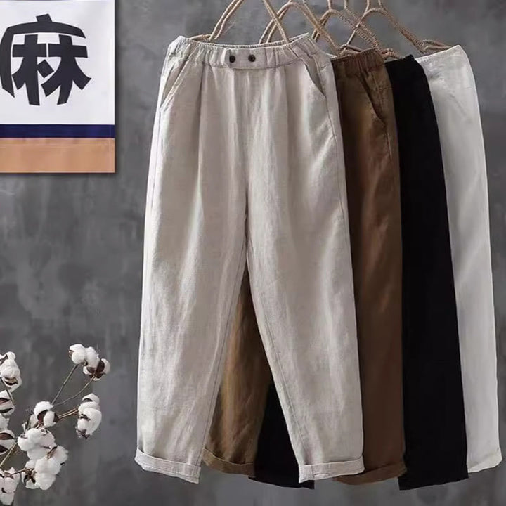Buddha Stones Casual Button Cotton Linen Women's Harem Pants With Pockets