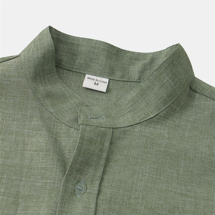 Buddha Stones Summer Men's Button Plain Short Sleeve Cotton Linen Shirt With Pocket