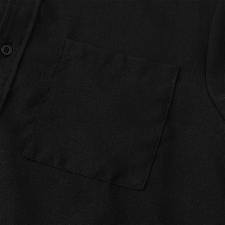 Buddha Stones Summer Men's Button Plain Short Sleeve Cotton Linen Shirt With Pocket