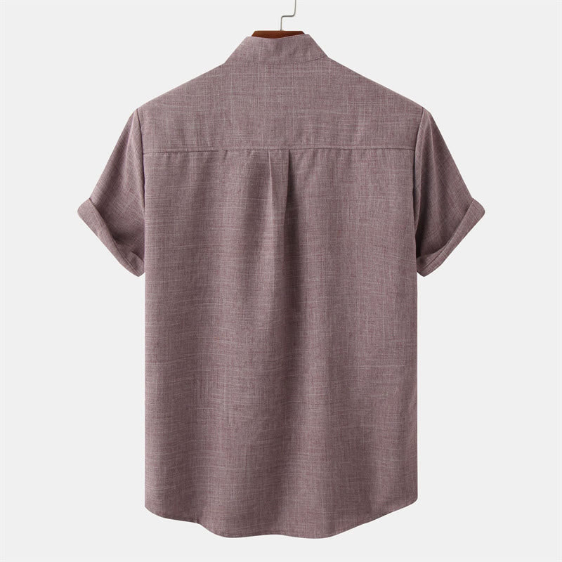 Buddha Stones Summer Men's Button Plain Short Sleeve Shirt With Pocket - image 15