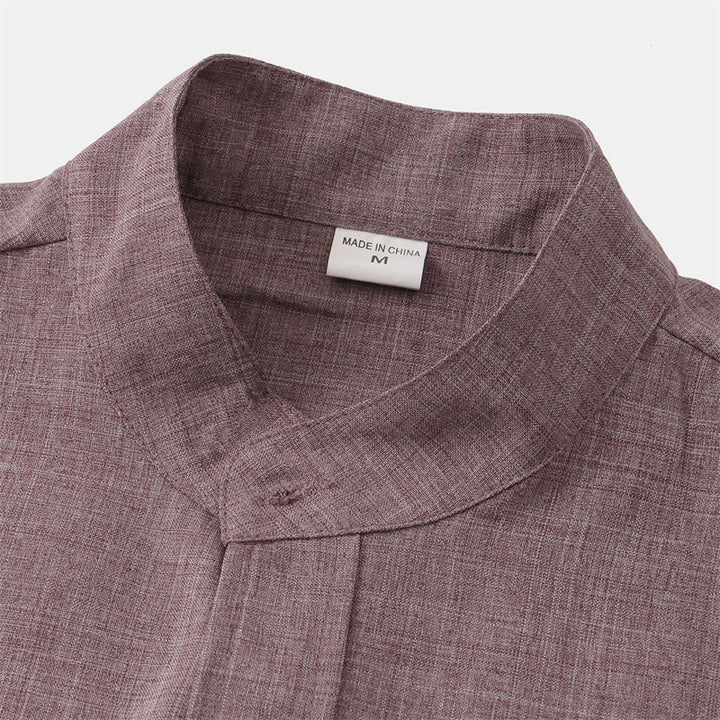 Buddha Stones Summer Men's Button Plain Short Sleeve Cotton Shirt With Pocket - image 16