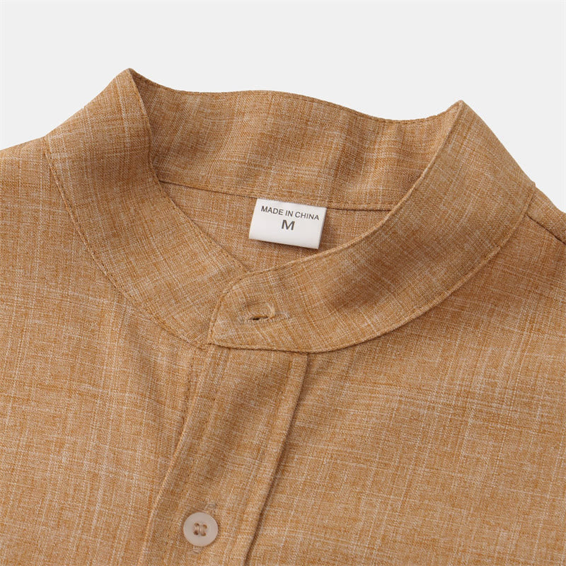 Buddha Stones Summer Men's Button Plain Short Sleeve Cotton Shirt With Pocket - image 24