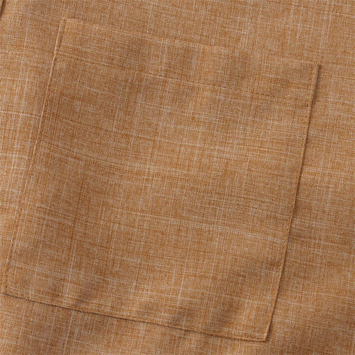 Buddha Stones Summer Men's Button Plain Short Sleeve Cotton Linen Shirt With Pocket